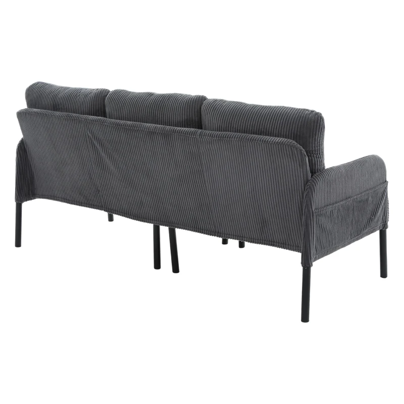 Oversized Two-Seater Corduroy Sofa with Ergonomic Curves, Comfortable Loveseat with Dual Side Storage Pockets, 171L x 72W x 80H cm, Charcoal Grey