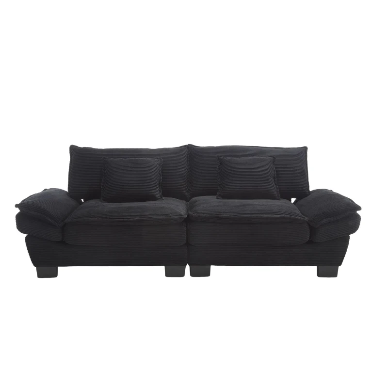 Oversized Two-Seater Sofa with Modern Deep-Seated Modular Design, Comfortable Daybed with Ergonomic Curves, 224L x 81W x 81H cm, Black