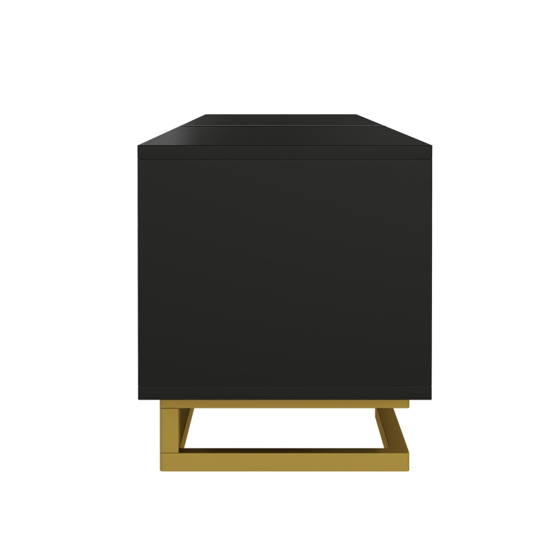 TV Cabinet with Textured Doors Metallic Handles and Sturdy Metal Legs, Elegant TV Stand with Integrated Shelves, 160L x 38W x 44.5H cm, Black
