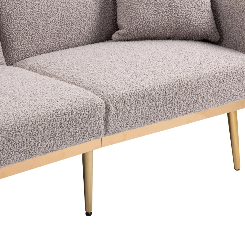 Modern 2-Seater Sofa with 3-Position Adjustable Backrest, Convertible Loveseat with Thick Padded Cushions, 165L x 72.5W x 75H cm, Grey Teddy