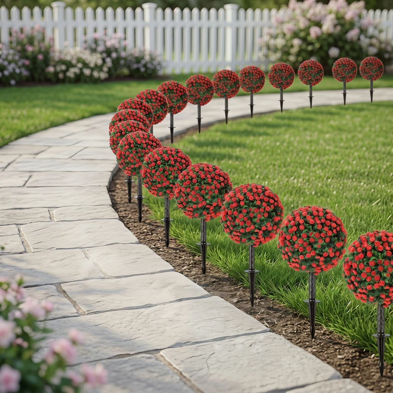 HOMCOM Artificial Rose Topiary UV Resistant, 2-Pack Fake Plants, 55 cm, Red