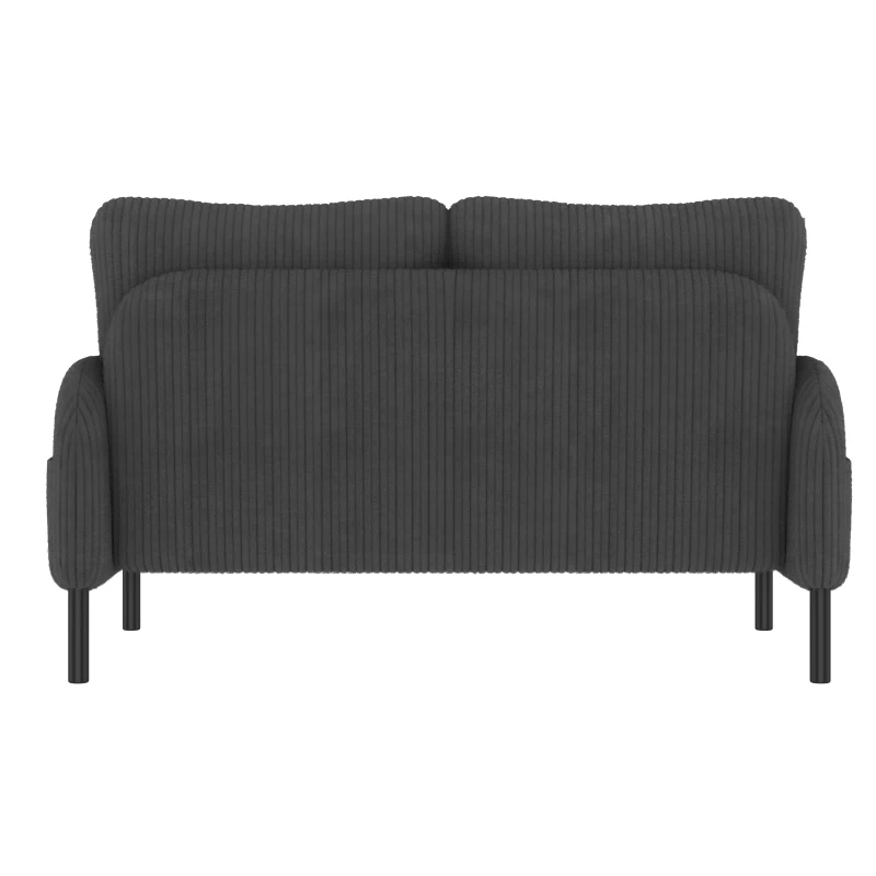 Modern Two-Seater Corduroy Sofa with High-Rebound Springs, Comfortable Loveseat with Side Storage Pockets, 120L x 65W x 79H cm, Gray