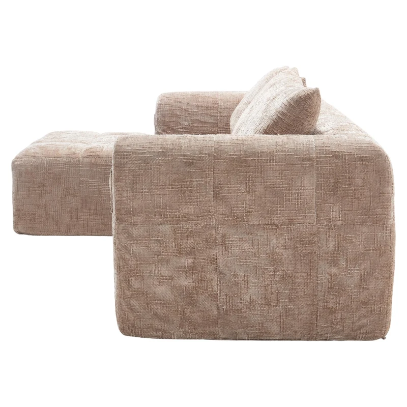 Oversized Modular L-Shaped Sofa with Deep-Seated Sleeper Design, Plush Sectional Sofa with Hidden Side Pockets, 250L x 158W x 60H cm, Khaki