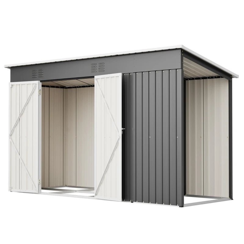 Abrigo metálico para ferramentas com porta dupla, 311x123x181 cm, Cinzento