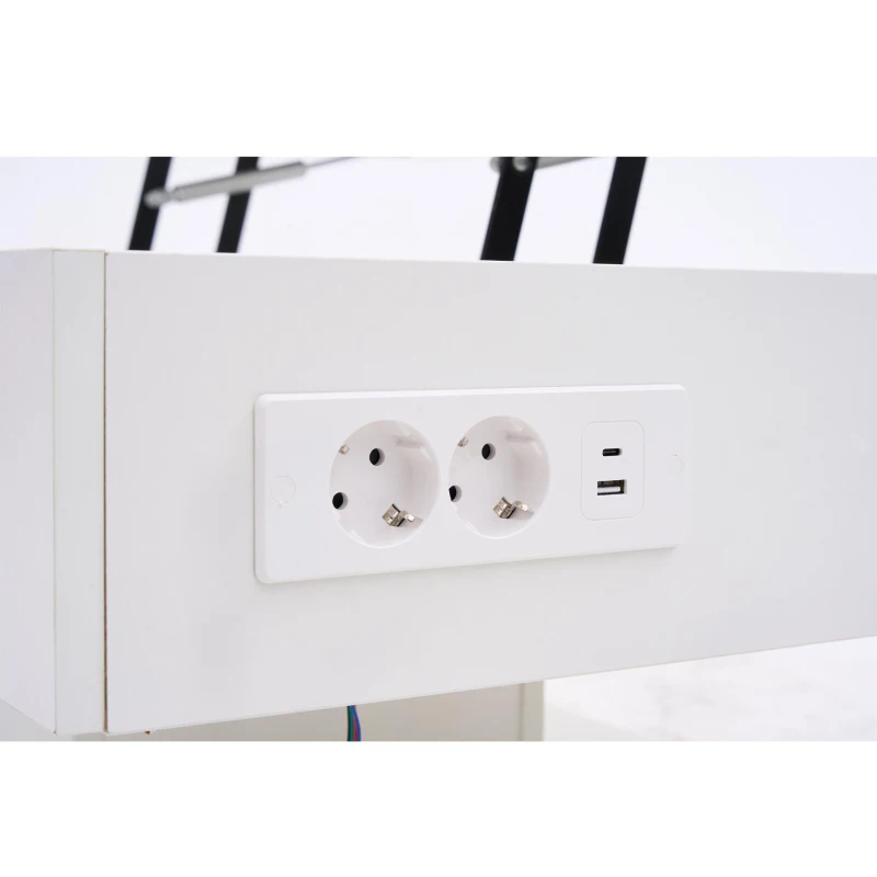 Modern Coffee Table with Bluetooth-Controlled LED Lighting, Lift-Up Center Table with Hidden Storage and Hydraulic Lift, 100L x 50W x 42H cm, White