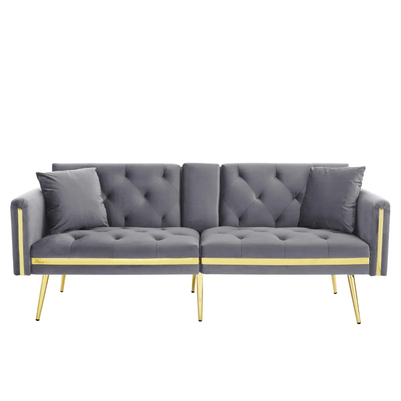 Two-Seater Convertible Sofa Bed with 3-Level Adjustable Backrest, Space-Saving Sleeper Sofa with High-Density Foam, 174L x 76W x 71.5H cm, Grey