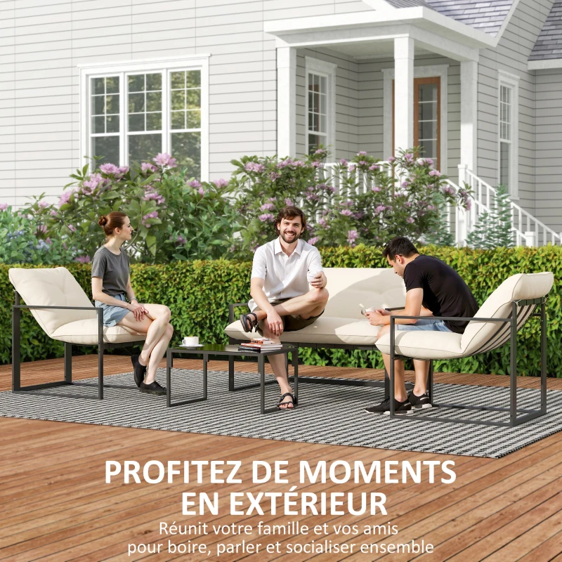 Outsunny Salon de jardin 4 pièces 4 personnes avec canapé 2 places, 2 fauteuils et 1 table basse gris