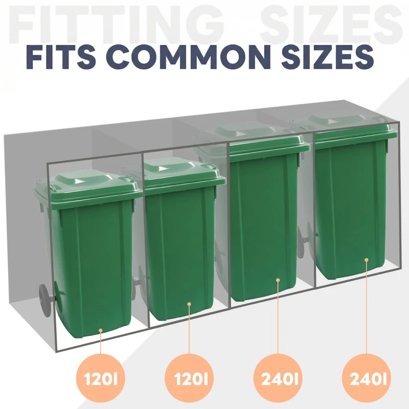 Anthracite Bin Storage Unit with Planter Roof and Rear Drainage, Sleek Dark-Grey Trash Can Shed with Ventilation Slots, 264L x 80W x 125H cm, Grey