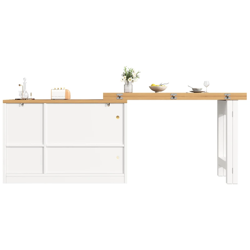 Extendable Kitchen Island with Multicolour RGB LED Lighting, Modern Dining Table with 3 Deep Drawers, 120L x 40W x 75.5H cm, White
