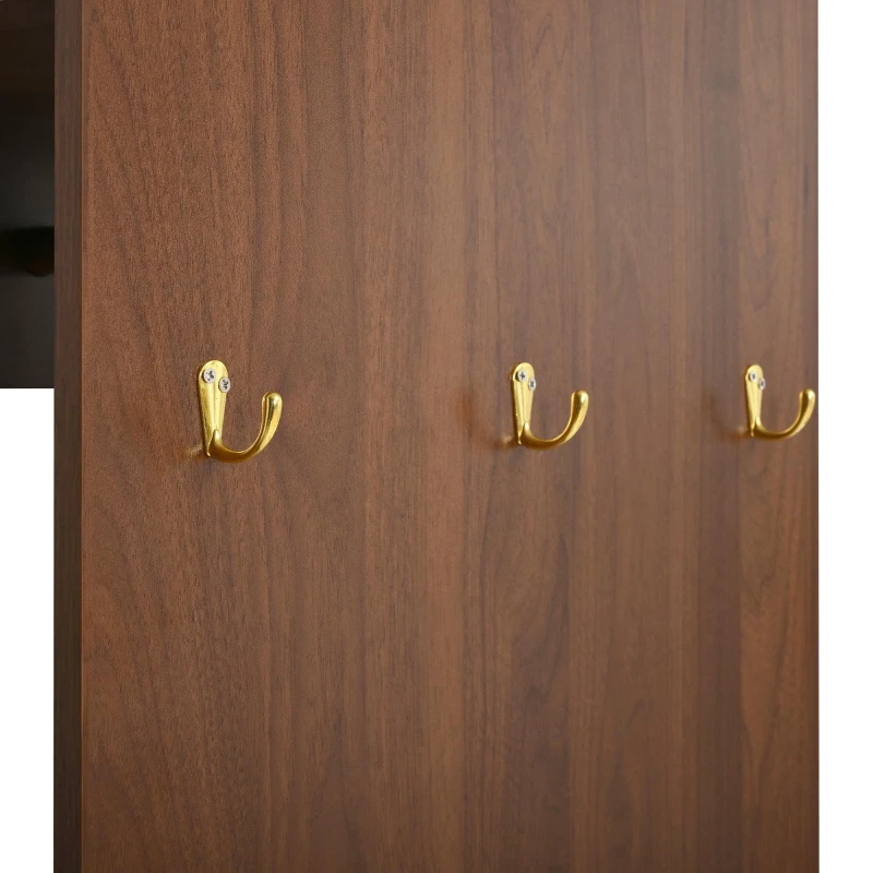 Móvel de entrada compacto com sapateira, varão para cabides, ganchos e prateleiras ajustáveis, 115x38,5x191,5 cm, Cor natural