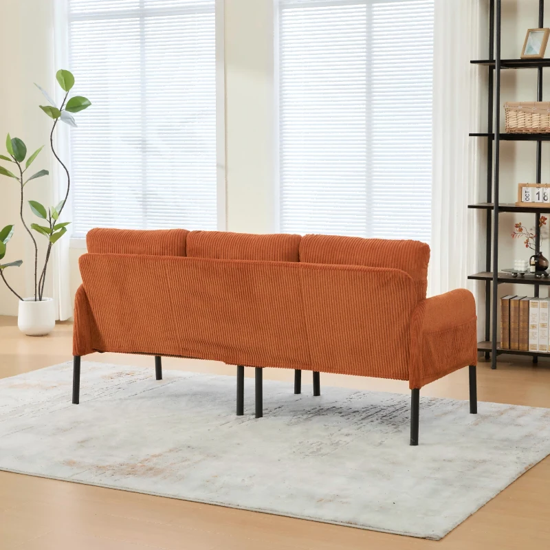 Oversized Two-Seater Corduroy Sofa with Ergonomic Curves, Comfortable Loveseat with Dual Side Storage Pockets, 171L x 72W x 80H cm, Orange