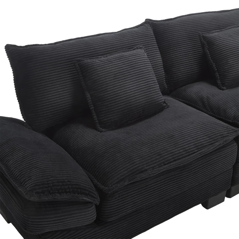 Oversized Two-Seater Sofa with Modern Deep-Seated Modular Design, Comfortable Daybed with Ergonomic Curves, 224L x 81W x 81H cm, Black