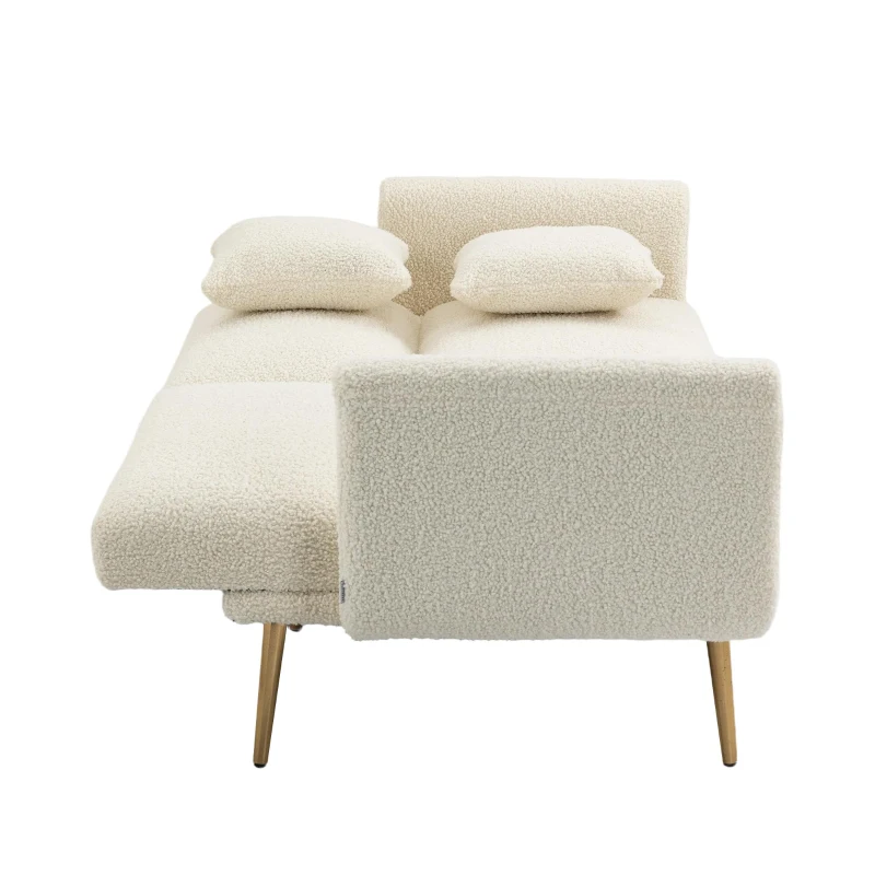 Modern 2-Seater Sofa with 3-Position Adjustable Backrest, Convertible Loveseat with Thick Padded Cushions, 165L x 72.5W x 75H cm, White Teddy