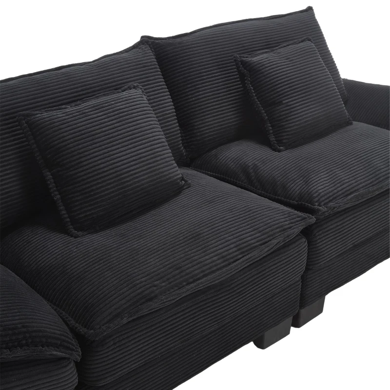 Oversized Two-Seater Sofa with Modern Deep-Seated Modular Design, Comfortable Daybed with Ergonomic Curves, 224L x 81W x 81H cm, Black