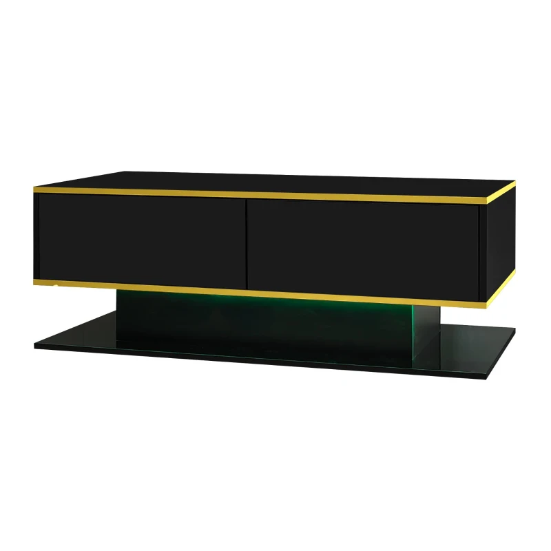 Modern LED Coffee Table with USB-Powered Colour-Changing Light Strip, Functional Center Table with 3 Drawers, 100L x 50W x 40H cm, Black