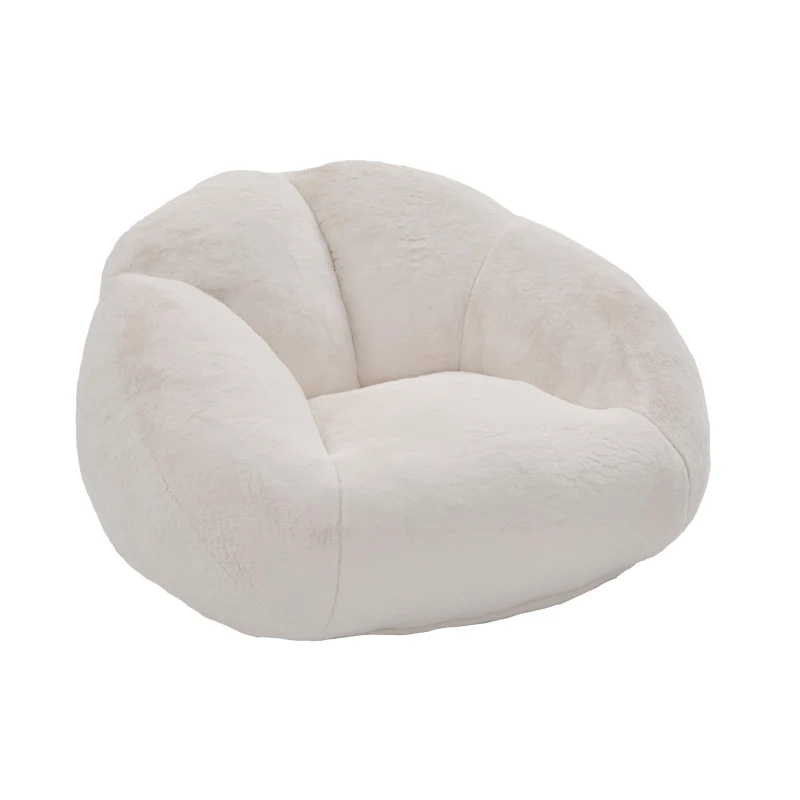 Shell-Shaped Bean Bag Chair with High-Rebound Memory Foam Filling, Ergonomic Floor Lounger with Faux Fur Removable Cover, 100L x 90W x 57H cm, Beige