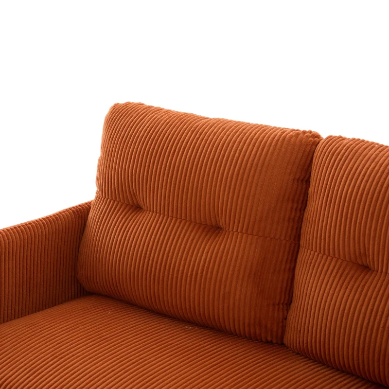 Oversized Two-Seater Corduroy Sofa with Ergonomic Curves, Comfortable Loveseat with Dual Side Storage Pockets, 171L x 72W x 80H cm, Orange