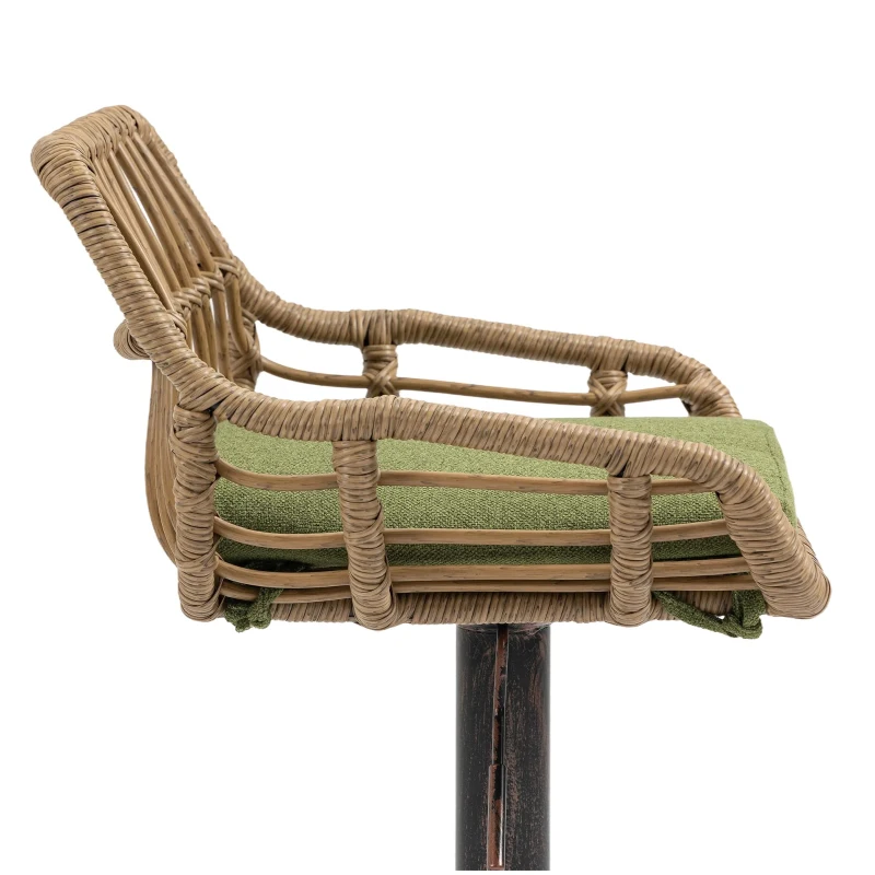 Set of 2 Swivel Bar Stools with Padded Linen Seat and Iron Frame, Height-Adjustable Counter Chairs with Metal Disc Base, 48L x 49W x 109H cm, Green