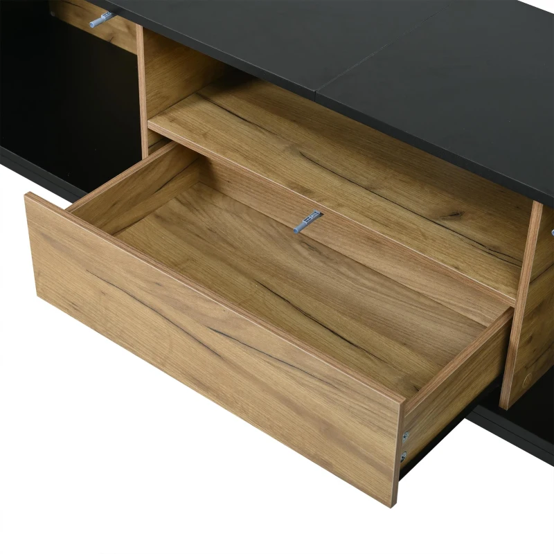 Low-Profile Nordic TV Cabinet with 2 cabinets and Open Shelves, Stylish TV Stand with Chipboard Construction, 170L x 35W x 50H cm, Natural