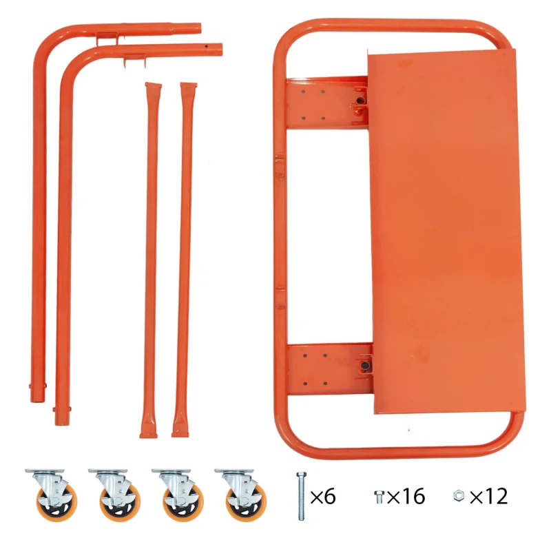 Carrinho para placas de gesso cartonado, estrutura de aço, rodas giratórias com travões, 116x57x114 cm, Laranja