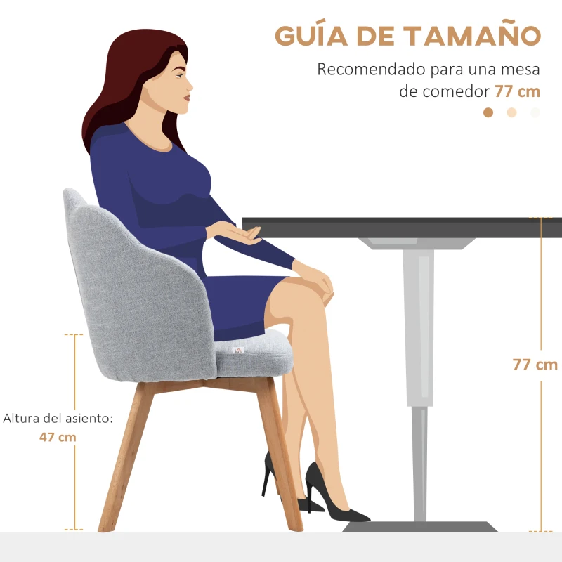 HOMCOM Set de 2 Sillas de Comedor Tapizadas Lino Sintético Acolchadas Carga 120 kg 58x60x82 cm Gris