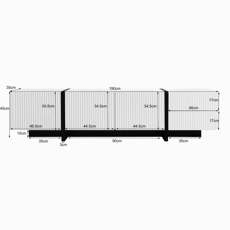 Stylish TV Cabinet with MDF and Particleboard Construction, Soft-Close TV Stand with 3 Doors and 2 Drawers, 190L x 35W x 45H cm, Black+White