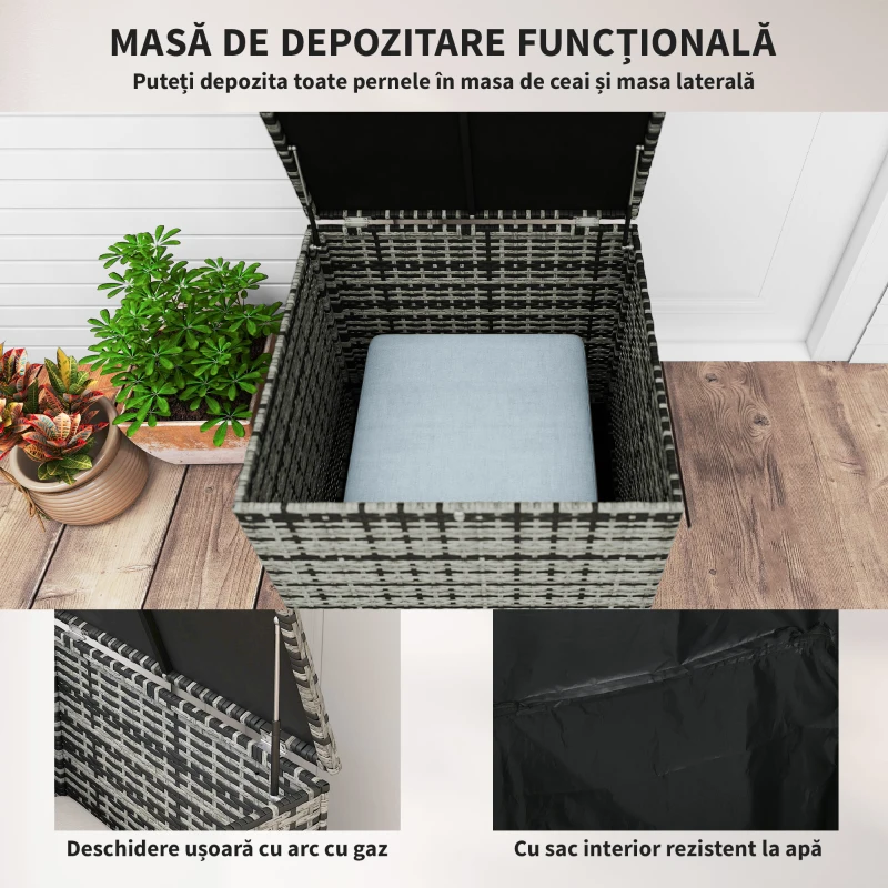 Outsunny Set de Exterior 6 Piese cu 2 Mese de Depozitare, 2 Canapele și 2 Fotolii, din Ratan și Oțel, Gri