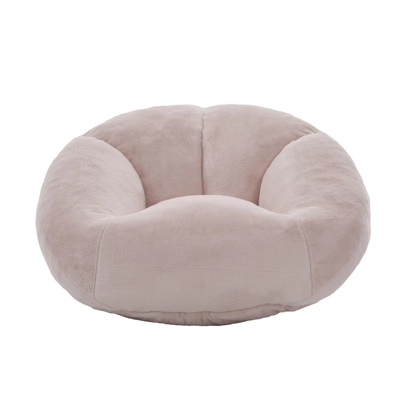 Shell-Shaped Bean Bag Chair with High-Rebound Memory Foam Filling, Ergonomic Floor Lounger with Faux Fur Removable Cover, 100L x 90W x 57H cm, Pink