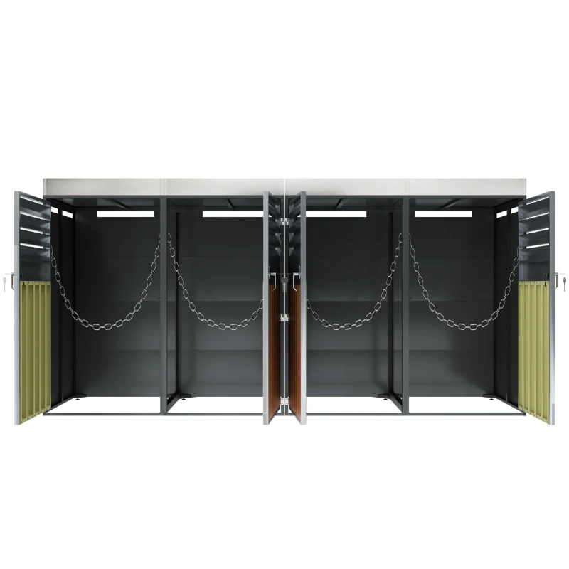 Lockable Bin Storage Unit with Integrated Planter, Lockable Trash Can Shed with Corrosion-Resistant Frame, 264L x 80W x 124.5H cm, Grey+Wood