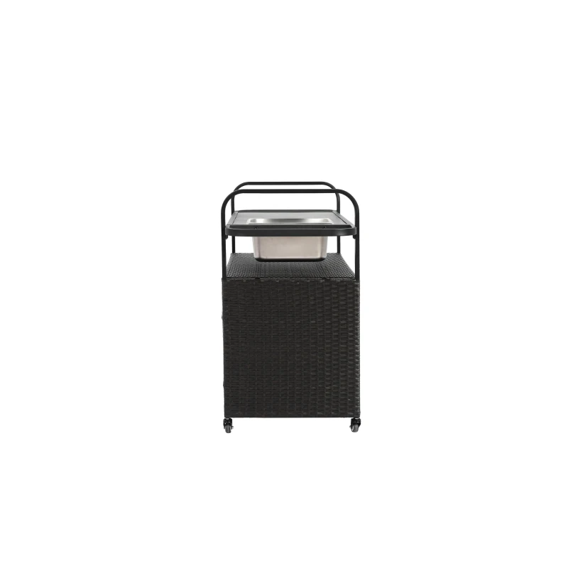 Carrito de bar para exterior con depósito para hielo, ruedas bloqueables, para jardín, zona de piscina y patio trasero, 131x50x91 cm, Negro