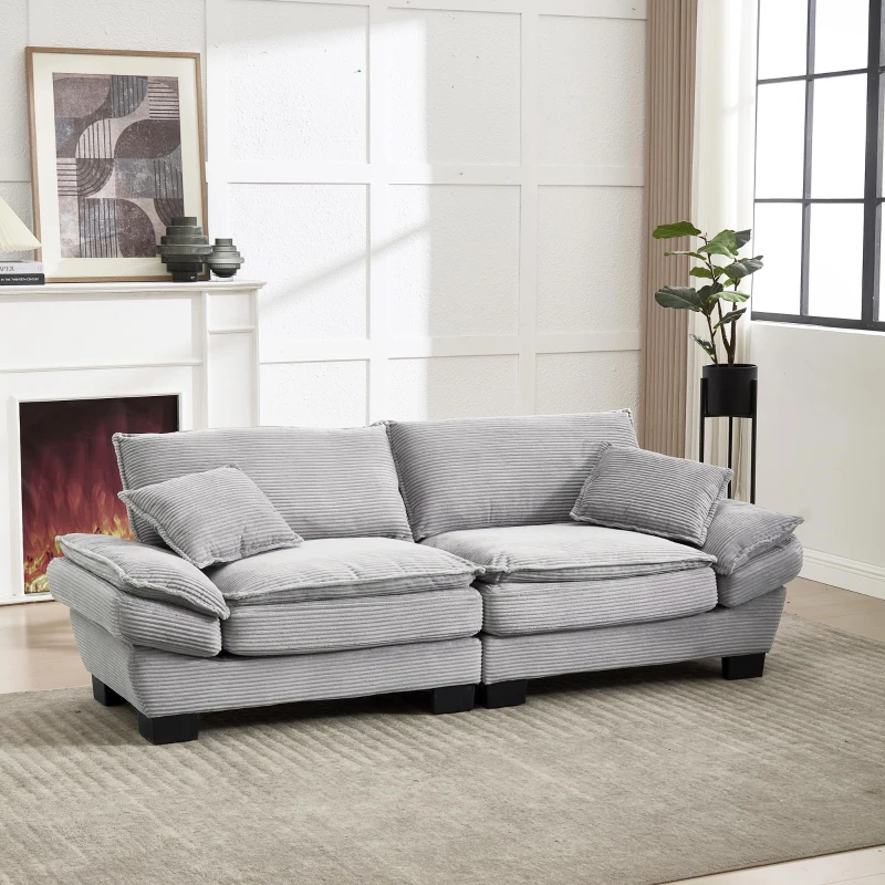 Oversized Two-Seater Sofa with Modern Deep-Seated Modular Design, Comfortable Daybed with Ergonomic Curves, 224L x 81W x 81H cm, Light Gray