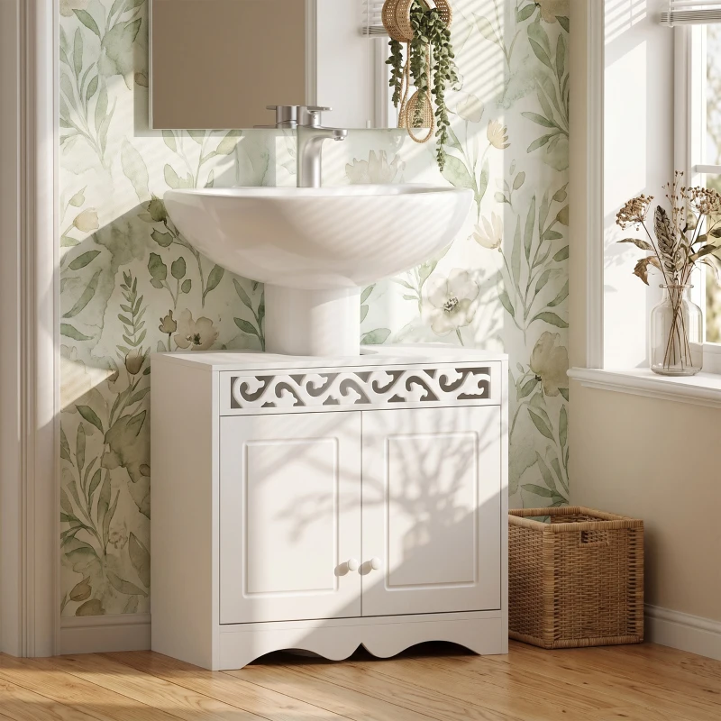 HOMCOM Bathroom Under Sink Storage Cabinet 2 Door Wooden Cupboard Vanity Units