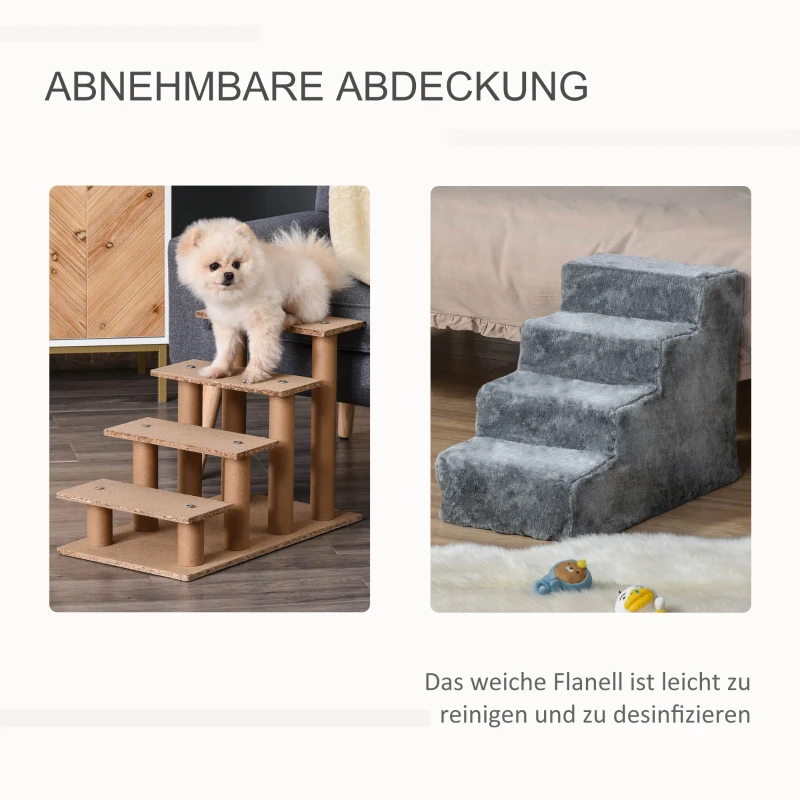 PawHut huisdierentrap hondentrap met 4 treden kattentrap met afneembare pluchen hoes
