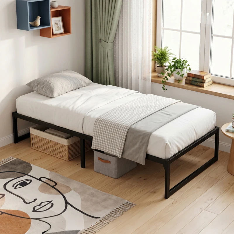 HOMCOM Telaio Letto con Rete in Metallo, Letto Singolo con Spazio Sottostante, Silenzioso, 200,5x90,6x32,5 cm, Nero
