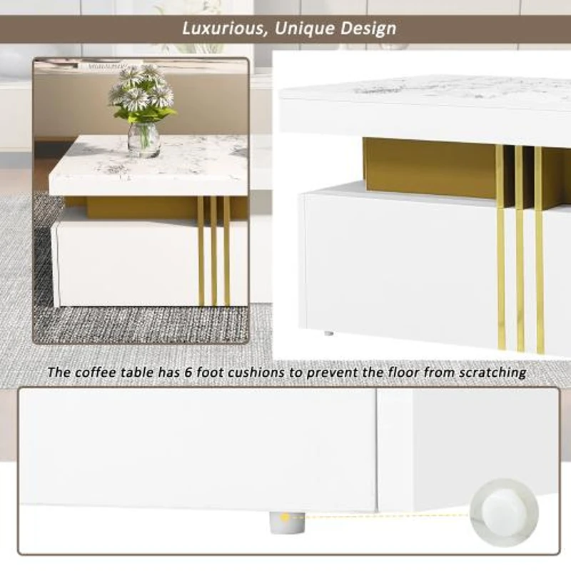 TV Stand and Coffee Table Set with Ample Storage, 2-Piece Living Room Furniture Set with Durable Particleboard, 200L x 40W x 42H cm, White