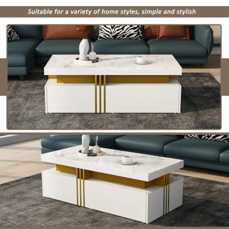 TV Stand and Coffee Table Set with Ample Storage, 2-Piece Living Room Furniture Set with Durable Particleboard, 200L x 40W x 42H cm, White