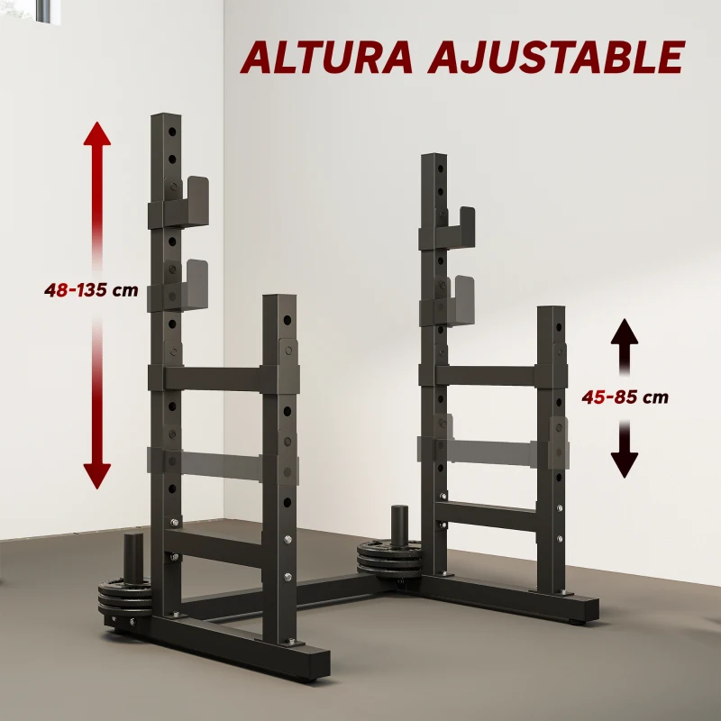 SPORTNOW Soporte Barra Pesas Ajustable en Altura con Topes de Seguridad para Sentadillas y Press de Banca en Casa Carga 300 kg
