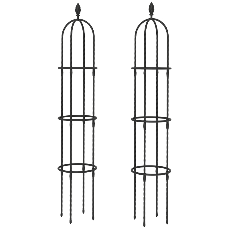 Outsunny Garten Rankhilfe 2er Set 174 cm Obelisk Rankhilfe aus Stahl Abnehmbar Pflanzenstütze für Kletterpflanzen Rose