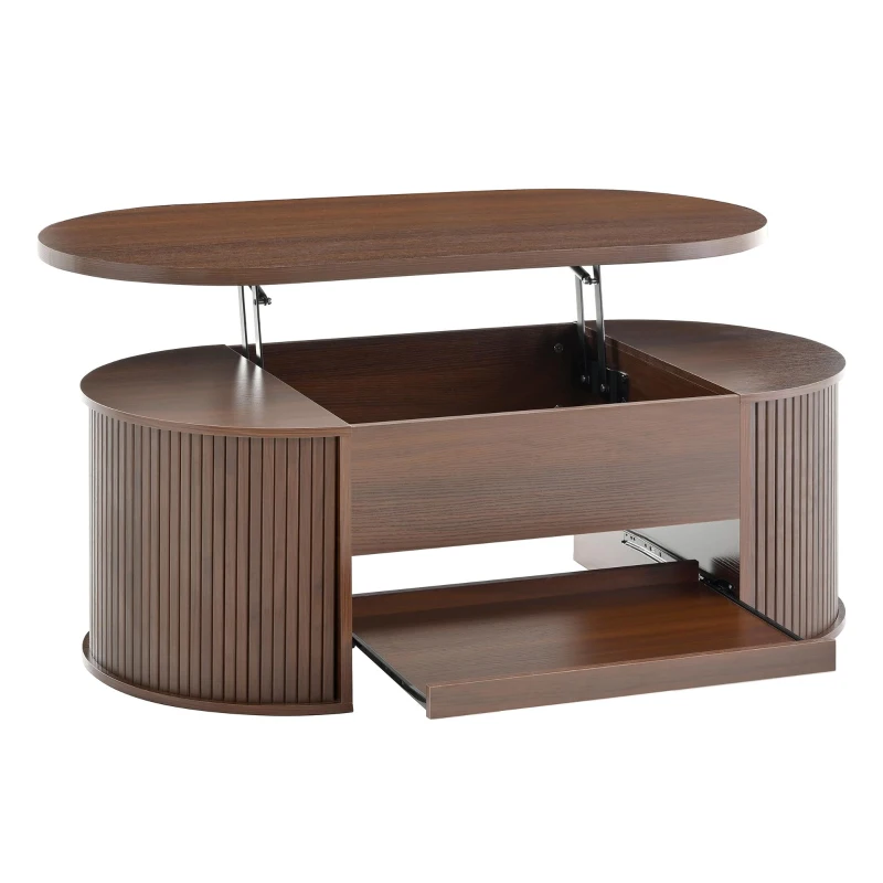 Lift-Top Coffee Table with Wooden Sides and Extendable Lower Shelf, Height-Adjustable Center Table with Ample Storage, 110L x 55.5W x 40H cm, Wood