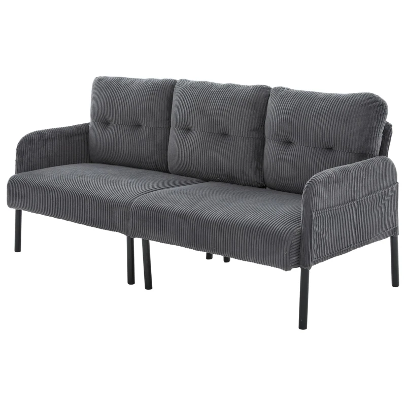 Oversized Two-Seater Corduroy Sofa with Ergonomic Curves, Comfortable Loveseat with Dual Side Storage Pockets, 171L x 72W x 80H cm, Charcoal Grey