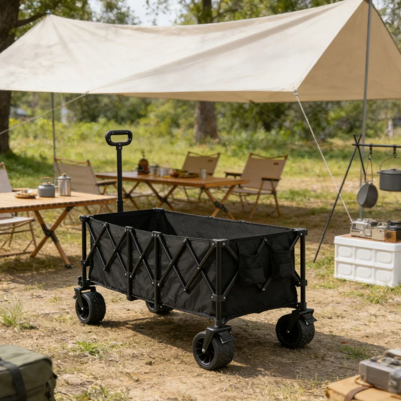 Carro plegable y extensible, con gran capacidad de almacenamiento, 136x54x60 cm, Negro