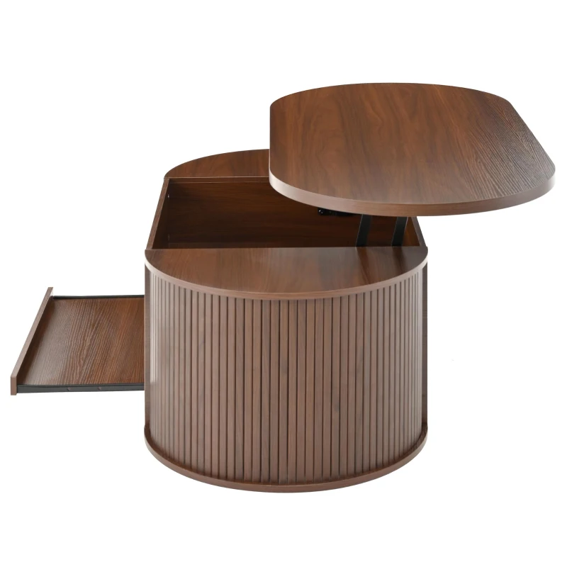 Lift-Top Coffee Table with Wooden Sides and Extendable Lower Shelf, Height-Adjustable Center Table with Ample Storage, 110L x 55.5W x 40H cm, Wood
