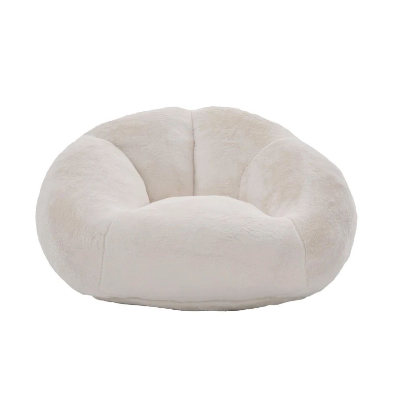 Shell-Shaped Bean Bag Chair with High-Rebound Memory Foam Filling, Ergonomic Floor Lounger with Faux Fur Removable Cover, 100L x 90W x 57H cm, Beige