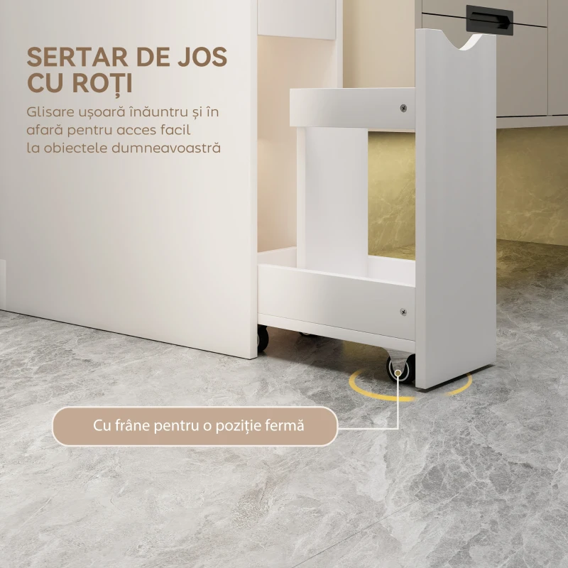 HOMCOM Dulap de Baie Slim cu Sertare și Rafturi, Dulap Economisitor de Spațiu cu Sertar pe Roți, Coloană de Baie pentru Sufragerie sau Living, 20x45x115 cm, Alb