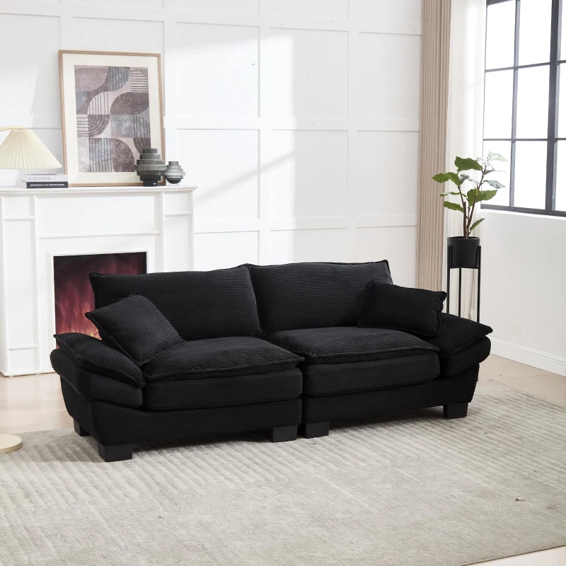 Oversized Two-Seater Sofa with Modern Deep-Seated Modular Design, Comfortable Daybed with Ergonomic Curves, 224L x 81W x 81H cm, Black