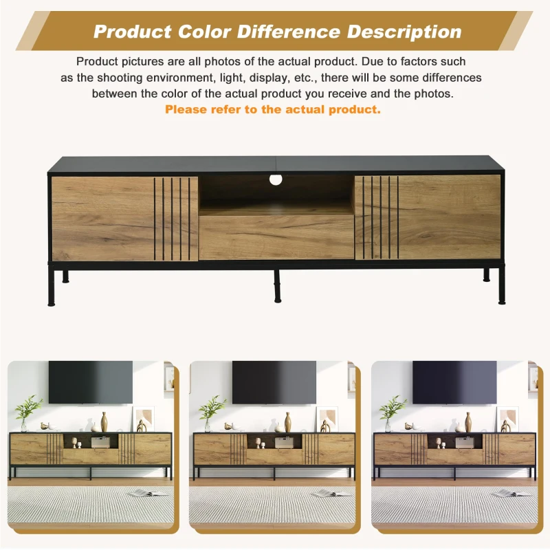 Low-Profile Nordic TV Cabinet with 2 cabinets and Open Shelves, Stylish TV Stand with Chipboard Construction, 170L x 35W x 50H cm, Natural