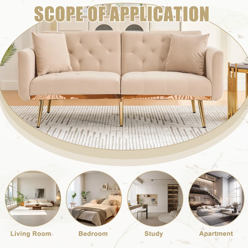 Modern 2-Seater Sofa with 3-Position Adjustable Backrest, Convertible Loveseat with Thick Padded Cushions, 165L x 72.5W x 75H cm, Beige