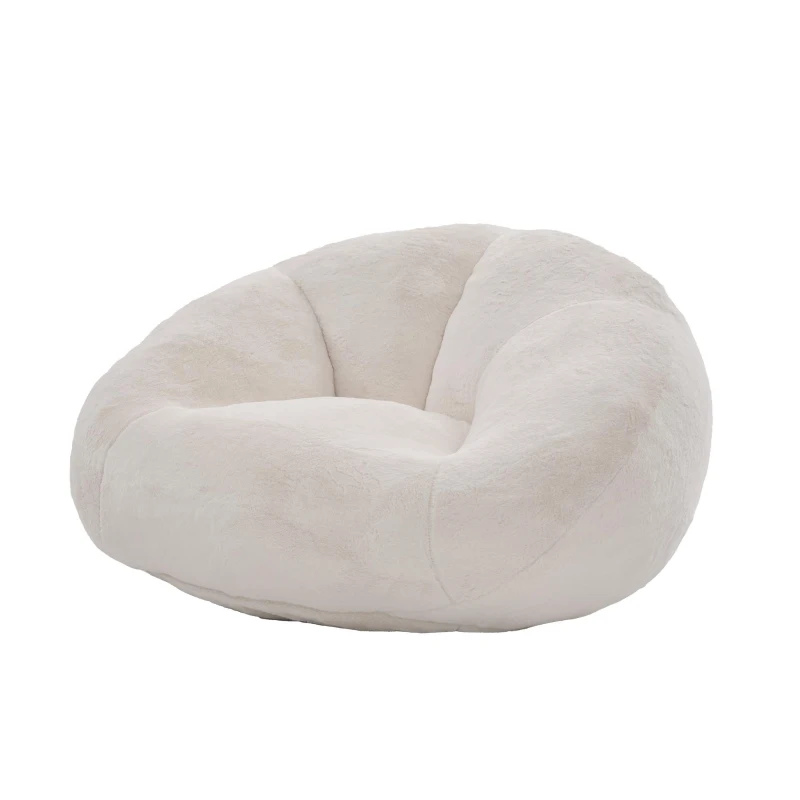 Shell-Shaped Bean Bag Chair with High-Rebound Memory Foam Filling, Ergonomic Floor Lounger with Faux Fur Removable Cover, 100L x 90W x 57H cm, Beige