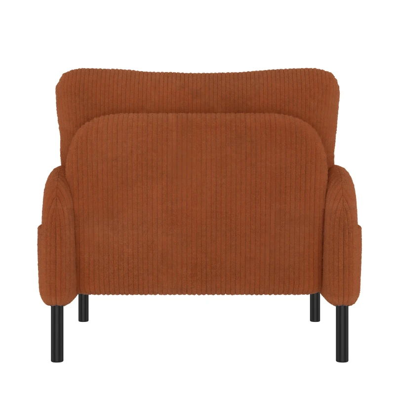 Corduroy Single-Seater Armchair with High-Density Foam Cushion, Ergonomic Wide Seat with Double Side Storage Pockets, 67L x 75W x 79H cm, Orange