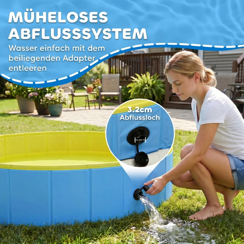 PawHut Faltbarer Hundepool für Große und Mittelgroße Hunde, mit Anti-Rutsch-Boden für Enten, Innen- und Außen, 120x30cm